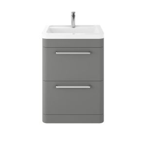Floor Standing 600mm Cabinet & Ceramic Basin - Hudson Reed SOL201A Cool Grey, Grey colour ,image 1