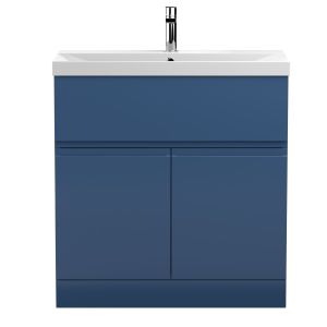 800mm Floor Standing 2-Door Vanity Unit & Basin 3 - Hudson Reed URB305D Satin Blue, Blue colour ,image 1