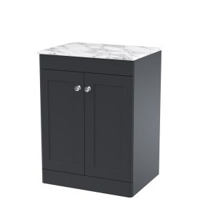 600mm Floor Standing 2-Door Vanity with Marble Top - Nuie CLC1425CMT Black, Black colour ,image 1
