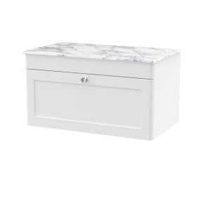 800mm Wall Hung 2-Door Vanity with Marble Top - Nuie CLC196CMT White, White colour ,image 1
