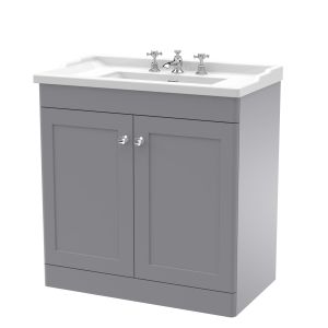 800mm Floor Standing 2 Door Vanity & Basin 3TH - Nuie CLC226G Grey, Grey colour ,image 1