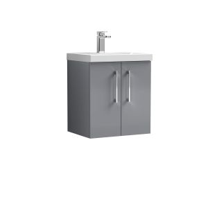 500mm Wall Hung 2 Door Vanity & Basin 1 - Nuie ARN2221A Grey, Grey colour ,image 1
