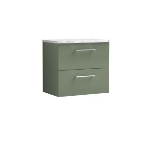 600mm Wall Hung 2-Drawer Vanity & Laminate Worktop - Nuie ARN824LCM Green, Green colour ,image 1