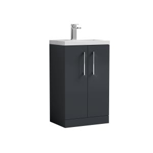 500mm Floor Standing 2-Door Vanity & Ceramic Basin - Nuie PAL028E Black
