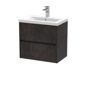 600mm Wall Hung 2 Drawer Unit & Basin 1 - Nuie HAV2604A Brown, Brown colour ,image 1