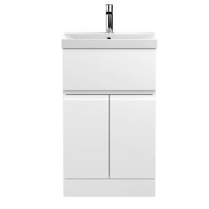 500mm Floor Standing 2-Door/Drawer Vanity Unit & Basin 3 - Hudson Reed URB101D Satin White, White colour ,image 1