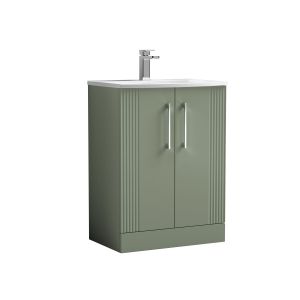 600mm Floor Standing 2 Door Vanity & Basin 4 - Nuie DPF825G Green, Green colour ,image 1