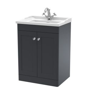 600mm Floor Standing 2 Door Vanity & Basin 1TH - Nuie CLC1425F Black, Black colour ,image 1