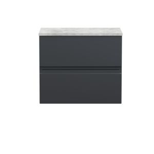 600mm Wall Hung 2 Drawer Vanity & Laminate Top - Hudson Reed URB1404LBG Black, Black colour ,image 1