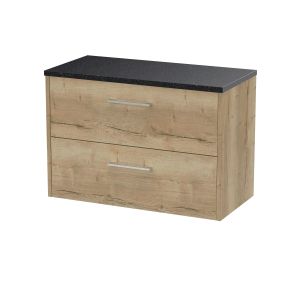 800mm Wall Hung 2 Drawer Vanity & Laminate Top - Hudson Reed JNU1826LSB Oak, Oak colour ,image 1