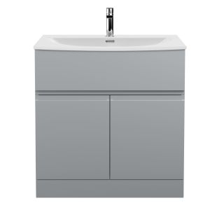 800mm Floor Standing 2 Door Vanity Unit & Basin 4 - Hudson Reed URB205G Satin Grey, Grey colour ,image 1