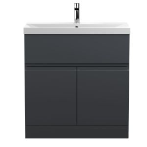800mm Floor Standing 2 Door/Drawer Vanity & Basin 3 - Hudson Reed URB1405D Black, Black colour ,image 1