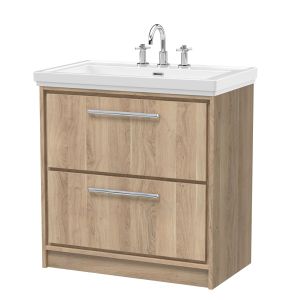 800mm Floor Standing 2-Drawer Vanity with Basin - 3 Tap Hole - Hudson Reed LIL3035B Oak, Oak colour ,image 1