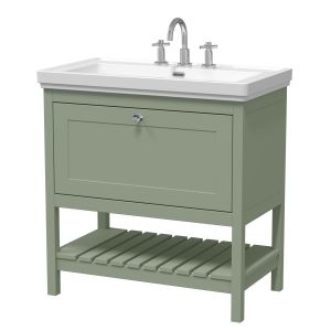 800mm Floor Standing Vanity & Basin 3TH - Hudson Reed BEX827B Green, Green colour ,image 1