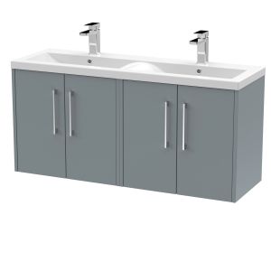1200mm Wall Hung 4 Door Vanity & Double Basin - Hudson Reed JNU2323F Grey, Grey colour ,image 1