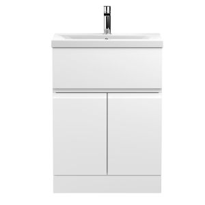 600mm Floor Standing 2-Door/Drawer Vanity Unit & Basin 1 - Hudson Reed URB103A Satin White, White colour ,image 1