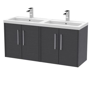 1200mm Wall Hung 4 Door Vanity & Double Basin - Hudson Reed JNU2223C Grey, Grey colour ,image 1