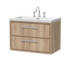 800mm Wall Hung 2-Drawer Vanity with Basin - 3 Tap Hole - Hudson Reed LIL3026M Oak, Oak colour ,image 1