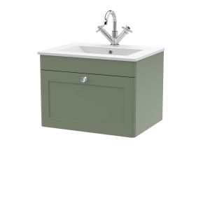 600mm Wall Hung 1-Drawer Vanity with Basin - 1 Tap Hole - Nuie CLC894C Green, Green colour ,image 1