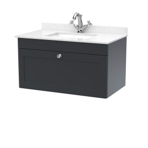 800mm Wall Hung 1 Drawer Vanity & Marble Top 1TH - Nuie CLC1496WS1 Black, Black colour ,image 1