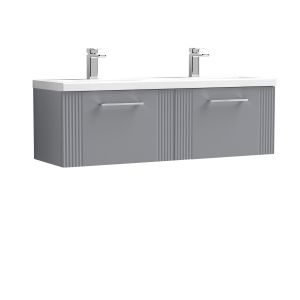 1200mm Wall Hung 2 Drawer Vanity & Double Basin - Nuie DPF294F Grey, Grey colour ,image 1