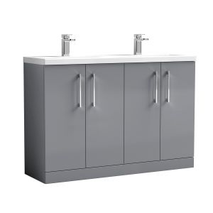 1200mm Floor Standing 4 Door Vanity & Double Basin - Nuie ARN2203F Grey, Grey colour ,image 1