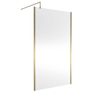 1200mm Outer Framed Wetroom Screen with Support Bar - Nuie WRSCOBB12 Brushed Brass, Brass colour ,image 1