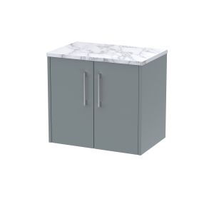 600 Wall Hung 2-Door Vanity & Laminate Worktop - Hudson Reed JNU2323LCM Grey, Grey colour ,image 1