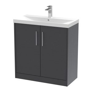 800mm Floor Standing 2 Door Vanity & Basin 3 - Hudson Reed JNU2205D Grey, Grey colour ,image 1