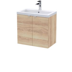 600mm 2-Door Wall Hung Unit & Basin - Hudson Reed CBI3036 Oak, Oak colour ,image 1