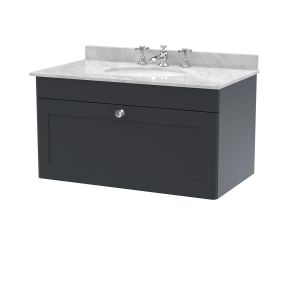 800mm Wall Hung 1 Drawer Vanity & Marble Top 3TH - Nuie CLC1496GR3 Black, Black colour ,image 1