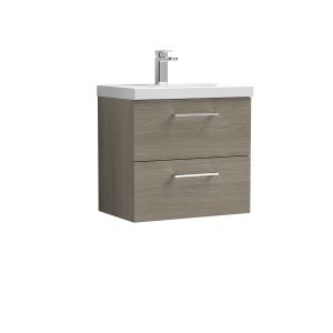 600mm Wall Hung 2 Drawer Vanity & Basin 3 - Nuie ARN2524D Oak, Oak colour ,image 1