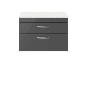 800mm Wall Hung Cabinet With Sparkling White Worktop - Nuie ATH081LSW Gloss Grey, Grey colour ,image 1