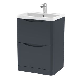600mm Floor Standing 2 Drawer Vanity & Polymarble Basin - Nuie LUN1401 Black, Black colour ,image 1