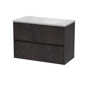 800mm Wall Hung 2 Drawer Unit & Worktop - Nuie HAV2606LBG Brown