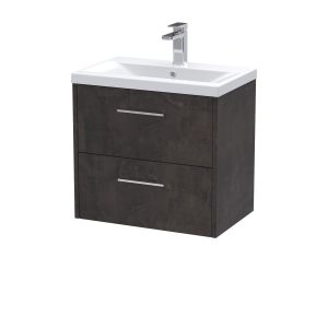 600mm Wall Hung 2 Drawer Vanity & Basin 1 - Hudson Reed JNU2624A Brown, Brown colour ,image 1