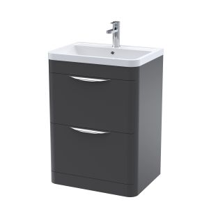 600mm Floor Standing 2 Drawer Vanity & Polymarble Basin - Nuie FPA1401 Black, Black colour ,image 1