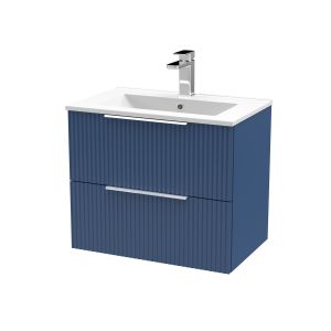600mm Wall Hung 2 Drawer Vanity & Basin 2 - Hudson Reed DFF393B Blue