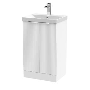 500mm Floor Standing 2 Door Vanity & Basin 3 - Hudson Reed DFF123D White, White colour ,image 1