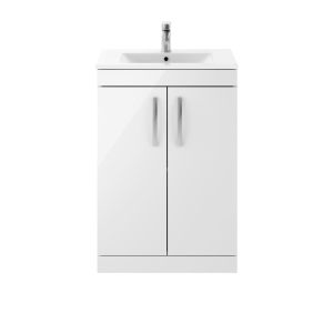 600mm Floor Standing Vanity With Basin 2 - Nuie ATH027B Gloss White, White colour ,image 2