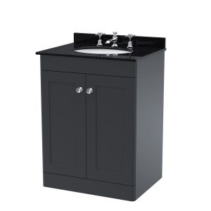 600mm Floor Standing 2 Door Vanity & Marble Top 3TH - Nuie CLC1425BR3 Black, Black colour ,image 1