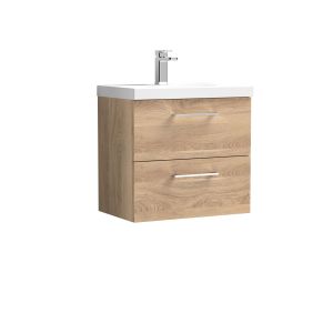 600mm Wall Hung 2-Drawer Vanity & Basin 3 - Nuie ARN3024D Oak, Oak colour ,image 1