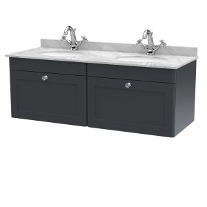 1200mm Wall Hung 2 Drawer Vanity & Marble Top - Nuie CLC1494GR2 Black, Black colour ,image 1