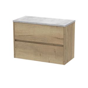 800mm Wall Hung 2 Drawer Unit & Worktop - Nuie HAV806LBG Oak, Oak colour ,image 1
