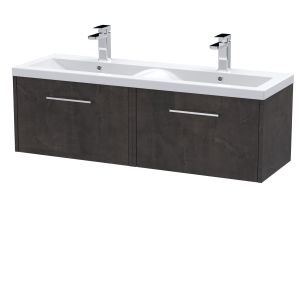 1200mm Wall Hung 2 Drawer Vanity & Double Basin - Hudson Reed JNU2622F Brown, Brown colour ,image 1