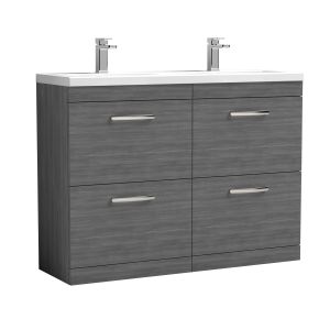 1200mm Floor Standing Cabinet With Double Ceramic Basin - Nuie ATH032F Anthracite Woodgrain, Brown/Grey colour ,image 1
