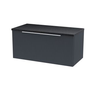 800mm Wall Hung Single Drawer Vanity & Laminate Top - Hudson Reed DFF1496LSB Black, Black colour ,image 1