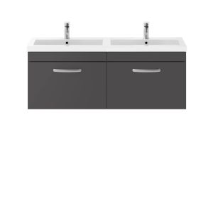 1200mm Wall Hung Cabinet With Double Basin - Nuie ATH077C Gloss Grey, Grey colour ,image 1