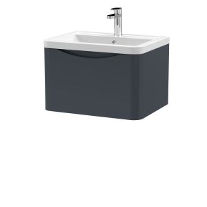 600mm Wall Hung 1 Drawer Vanity & Ceramic Basin - Nuie LUN1405A Black, Black colour ,image 1