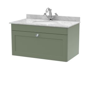 800mm Wall Hung 1 Drawer Vanity & Marble Top 1TH - Nuie CLC896GR1 Green, Green colour ,image 1